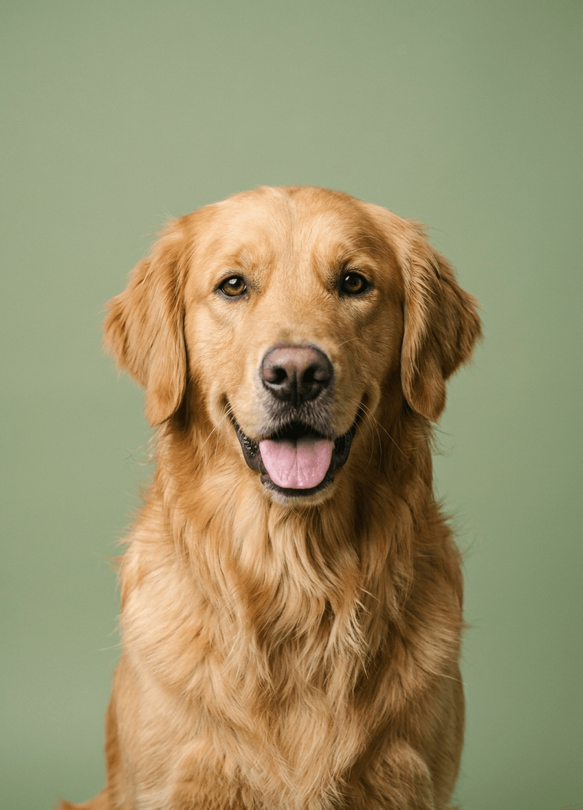 Studio portrait of a happy golden retriever